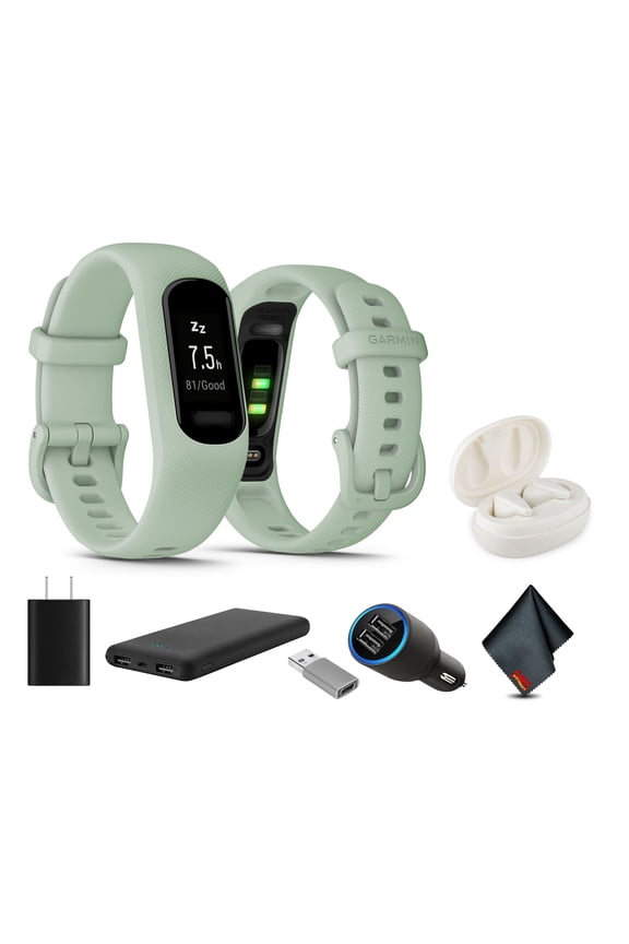 vívosmart 5, Fitness Tracker, Long-Lasting Battery, Simple Design, Cool Mint Bundle With USB Wall Charger + More