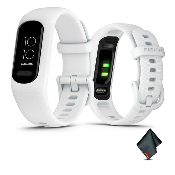 Garmin vvosmart 5, Fitness Tracker, Long-Lasting Battery, Simple Design, White Bundle With Microfiber Cleaning Cloth