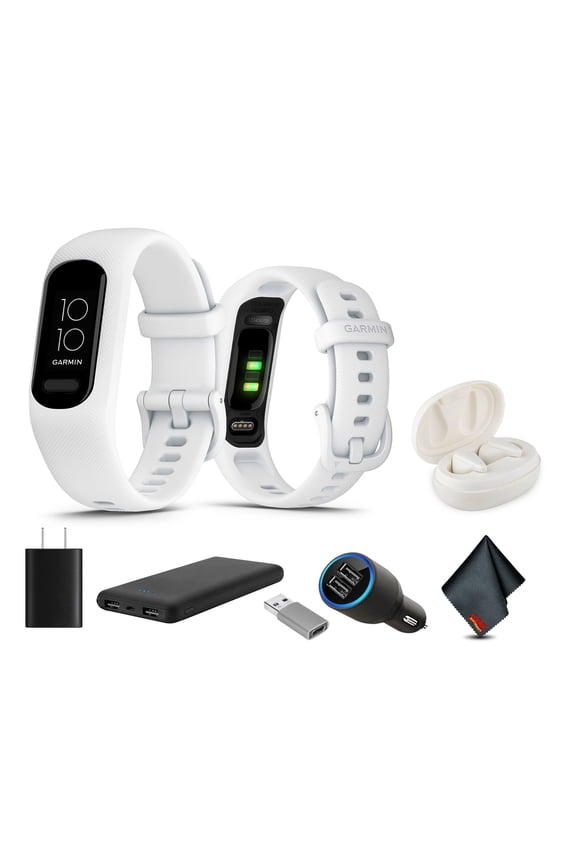 vívosmart 5, Fitness Tracker, Long-Lasting Battery, Simple Design, White Bundle With USB Wall Charger + More