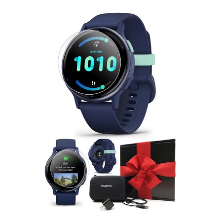 Garmin vivoactive 5 (Navy) Fitness GPS Smartwatch | Gift Box Bundle with PlayBetter Screen Protectors, Wall Adapter & Hard Case
