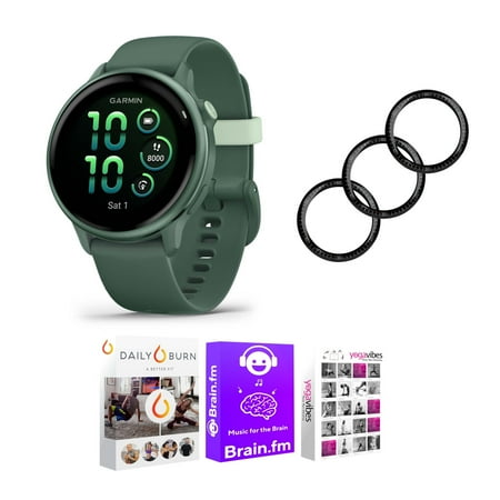 Garmin vivoactive 6 GPS Smartwatch (Metallic Jasper Green with Jasper Band) Bundle with Fitness and Wellness Plus Software Suite and Tempered Glass Screen Protector Film (40mm) (3 Items)