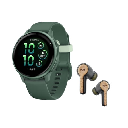 Garmin vivoactive 6 GPS Smartwatch (Metallic Jasper Green) with Wireless Earbuds