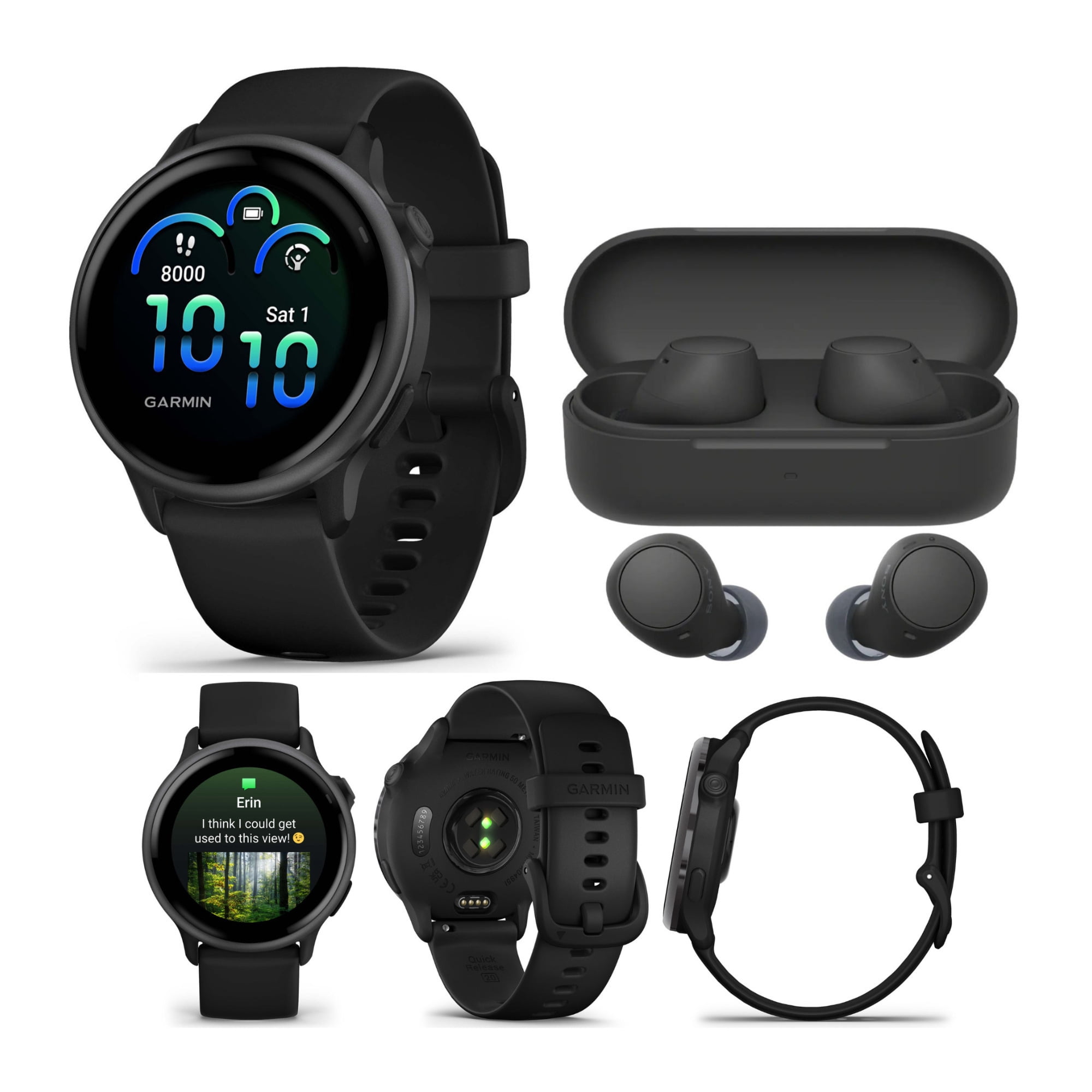 Garmin vivoactive 6 GPS Smartwatch (Slate with Black Band) Bundle with Wireless Erabuds (2 Items)