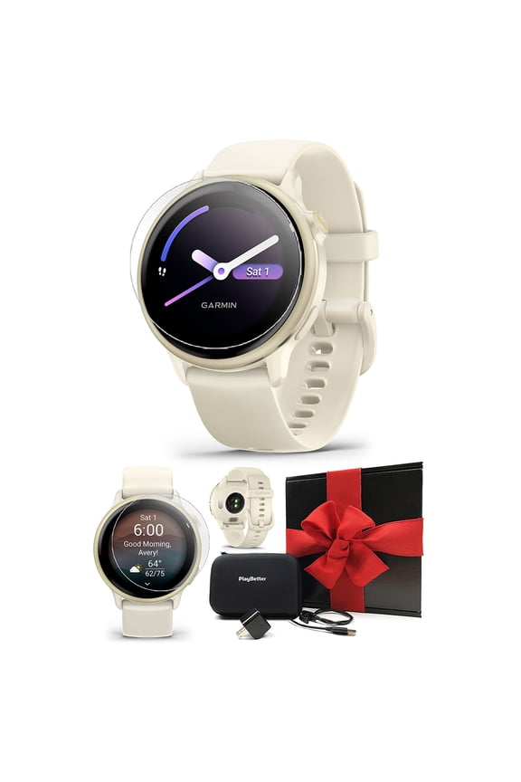 Garmin vivoactive 6 (Lunar Gold/Bone) Fitness GPS Smartwatch Gift Box Bundle with PlayBetter Screen Protectors, Wall Adapter & Hard Case