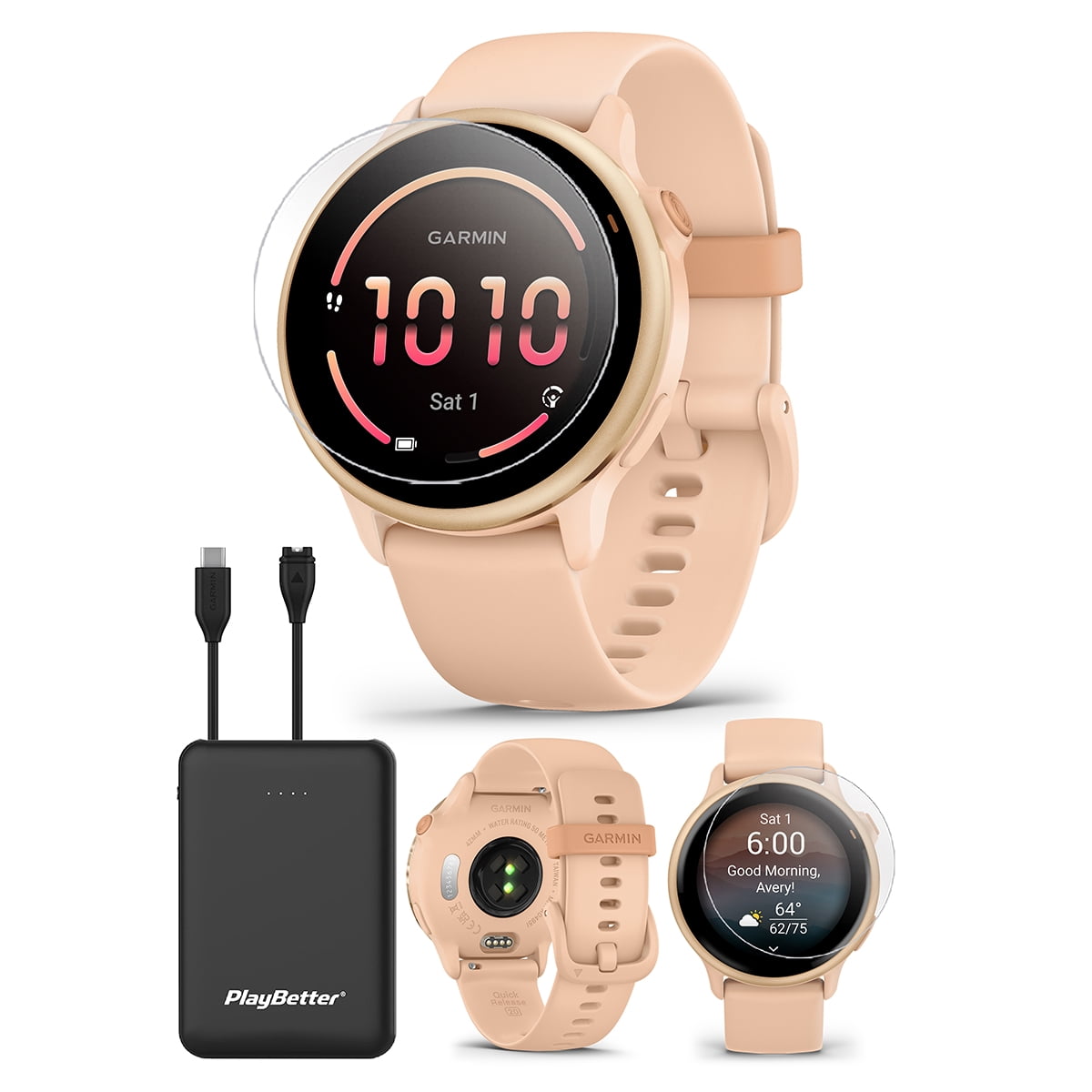 Garmin vivoactive 6 (Metallic Pink Dawn) Fitness GPS Smartwatch Bundle with PlayBetter Screen Protectors & Portable Charger