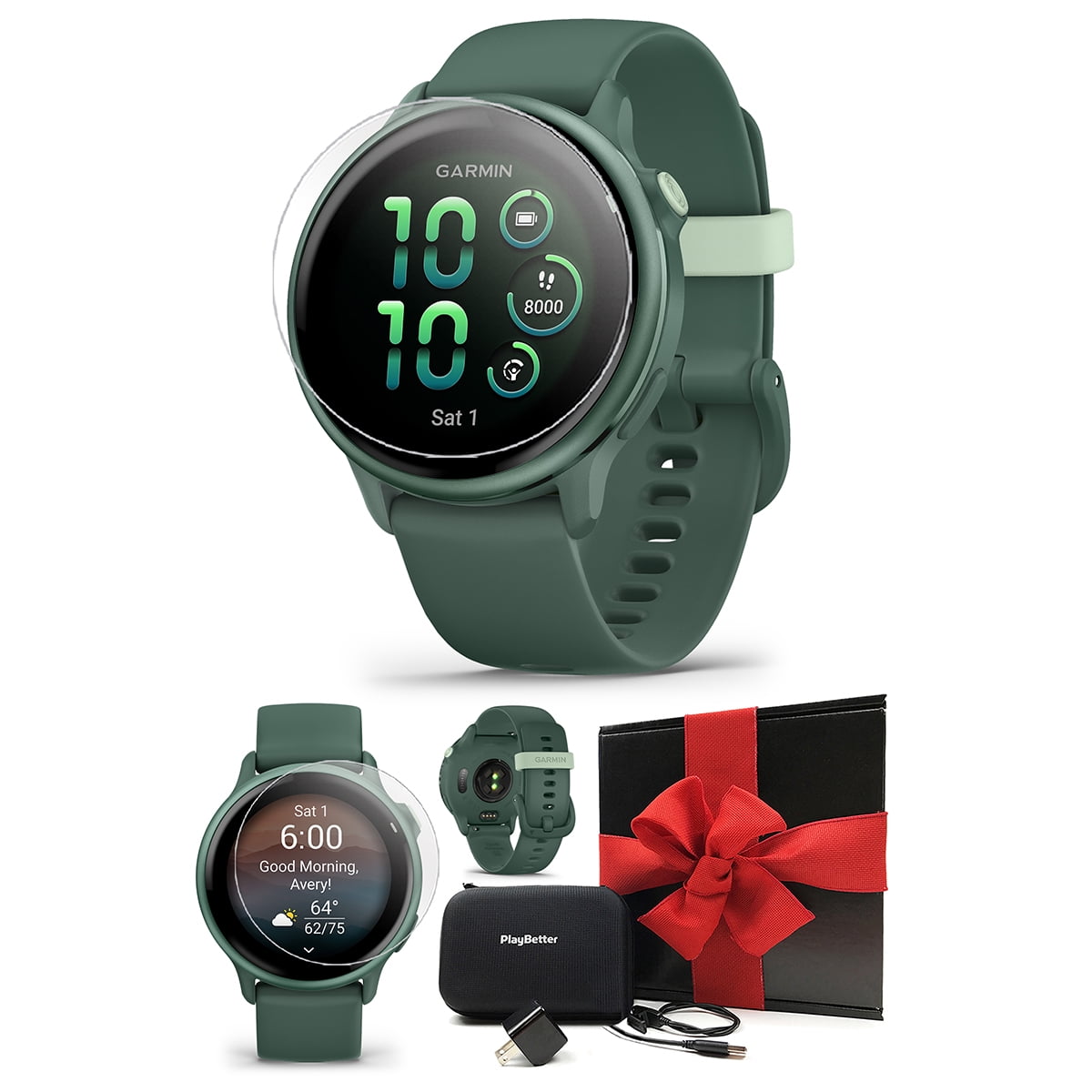 Garmin vivoactive 6 (Jasper Green) Fitness GPS Smartwatch Gift Box Bundle with PlayBetter Screen Protectors, Wall Adapter & Hard Case