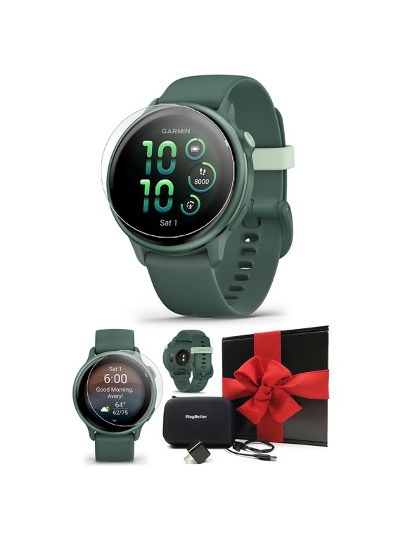 Garmin vivoactive 6 (Jasper Green) Fitness GPS Smartwatch Gift Box Bundle with PlayBetter Screen Protectors, Wall Adapter & Hard Case