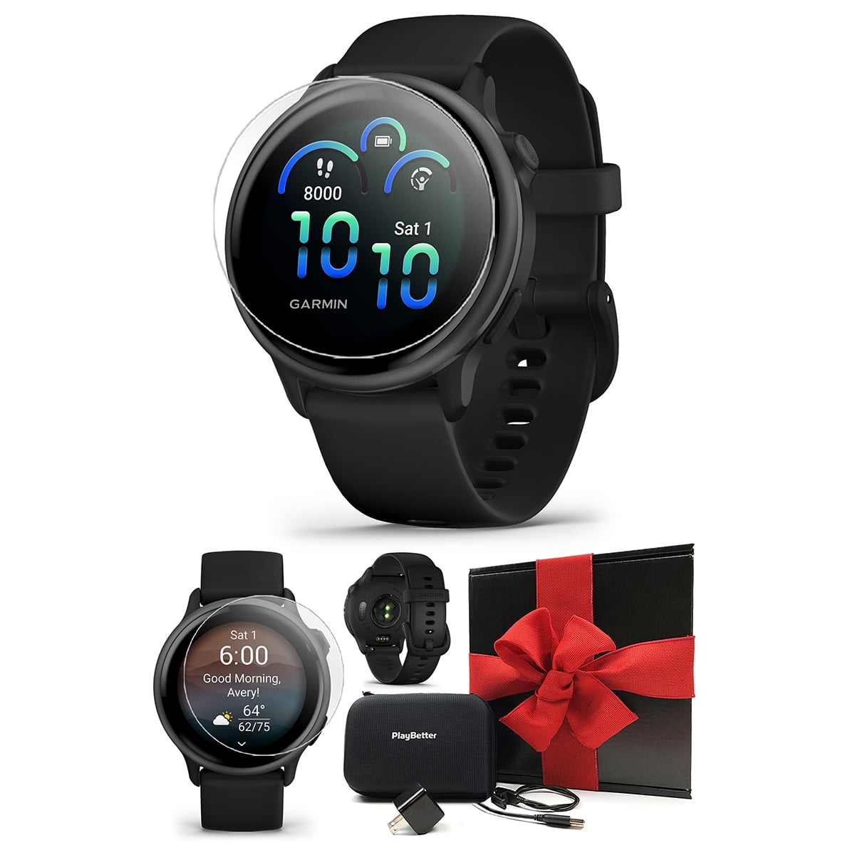 Garmin vivoactive 6 (Slate/Black) Fitness GPS Smartwatch Gift Box Bundle with PlayBetter Screen Protectors, Wall Adapter & Hard Case