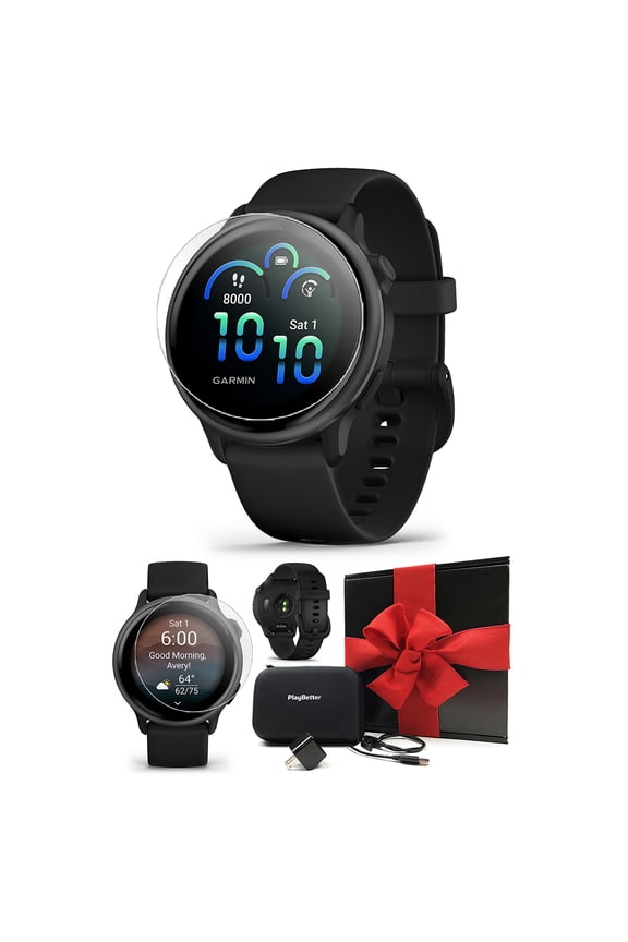 Garmin vivoactive 6 (Slate/Black) Fitness GPS Smartwatch Gift Box Bundle with PlayBetter Screen Protectors, Wall Adapter & Hard Case