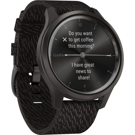 Garmin - vívomove Style Hybrid Smartwatch 30mm Aluminum - Graphite With Black Pepper Woven Nylon Band