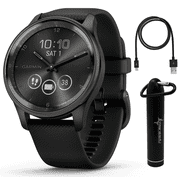 Garmin vivomove Trend 40 mm Hybrid Women Smartwatch, Slate Stainless Steel Bezel with Black Case with Wearable4U Power Bank Bundle