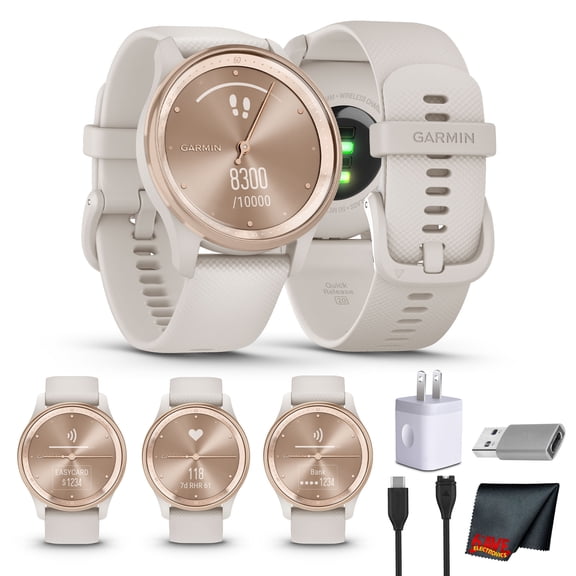 Garmin vivomove Trend Hybrid Smartwatch Peach Gold Steel Bezel - Ivory Case