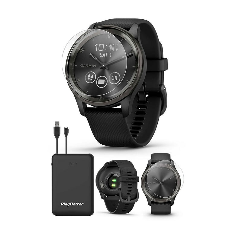 Garmin vivomove Trend (Slate/Black) Hybrid Smartwatch  Bundle with  PlayBetter Portable Charger & HD Screen Protectors 