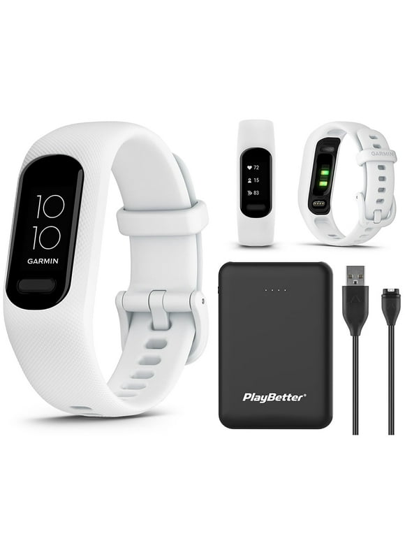 Garmin vivosmart 5 (White, S/M) Fitness Tracker Bundle with PlayBetter Portable Charger