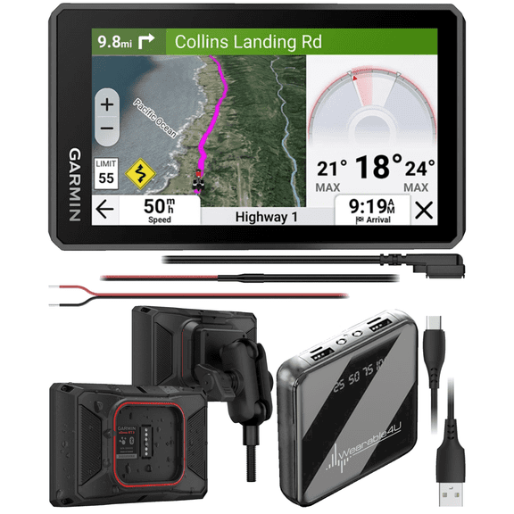 Garmin zumo XT3, 4.7” Rugged Motorcycle GPS, Lean Angles, Custom Route Planning, Adventurous Navigation, Garmin Performance Package Plan Option for Drag Racing Timer w/ Wearable4U PowerBank Bundle
