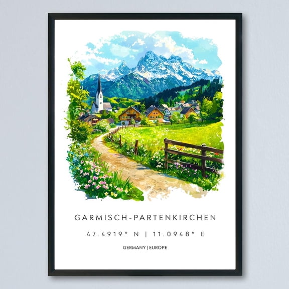 Garmisch Partenkirchen Watercolor German Alps Bavaria Travel Art Poster UNFRAMED POSTER