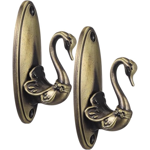 Garneck 2Pcs Vintage Swan Curtain Holdbacks: Brass Curtain Tiebacks, Decorative Drapery Holdbacks for Home Office, Wall Mount Holdbacks Hooks for Windows