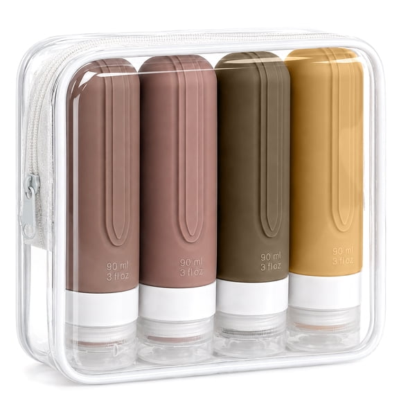 Garnen 4PC/3oz Travel Bottles for Toiletries, TSA Travel Size Toiletry Bag, Silicone Travel Containers Refillable Liquid Shampoo & Conditioners Bottle
