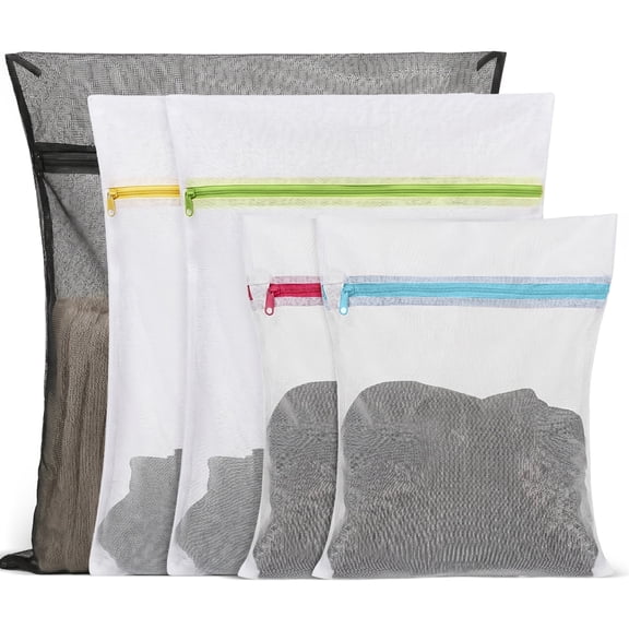 Garnen 5pc Mesh Laundry Bags for Delicates, Travel Wash Bag with Secure Zipper for Washing Machine, Lingerie, Bras, Clothes, Shirts, Socks, Underwear