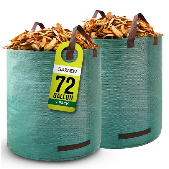 Garnen 72 Gallon Garden Waste Bags (2 Pack), Heavy Duty Reusable / Collapsible Leaf Basket Bags with 4 Reinforced Handles for Lawn Yard Pool Plant Trash Trimming Gardening Containers