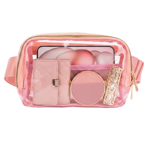 Garnen Clear Fanny Pack Stadium Approved Bag, Clear Crossbody Bag for Stadium Events Concerts Gameday, Clear Belt Bag with Adjustable Strap, Pink