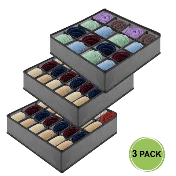 Garnen Drawer Organizer Clothes, Set of 3 Dresser Organizer Bins Divider for Socks Underwear Organizers, Baby Nursery Closet Organizer & Storage, Gray