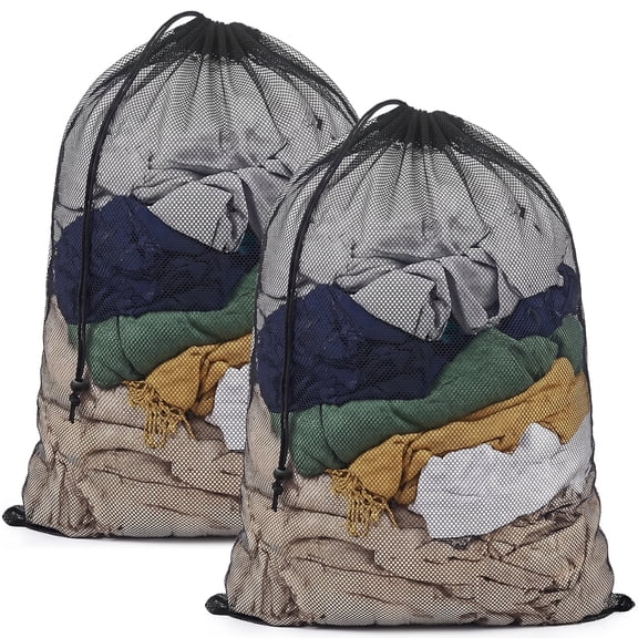 Garnen Mesh Laundry Bag Large, Drawstring, Heavy Duty Wash Bags with Locking Drawstring, 2 Packs for Delicates Travel College Dorm Apartment,23 x 35 Inches, Black