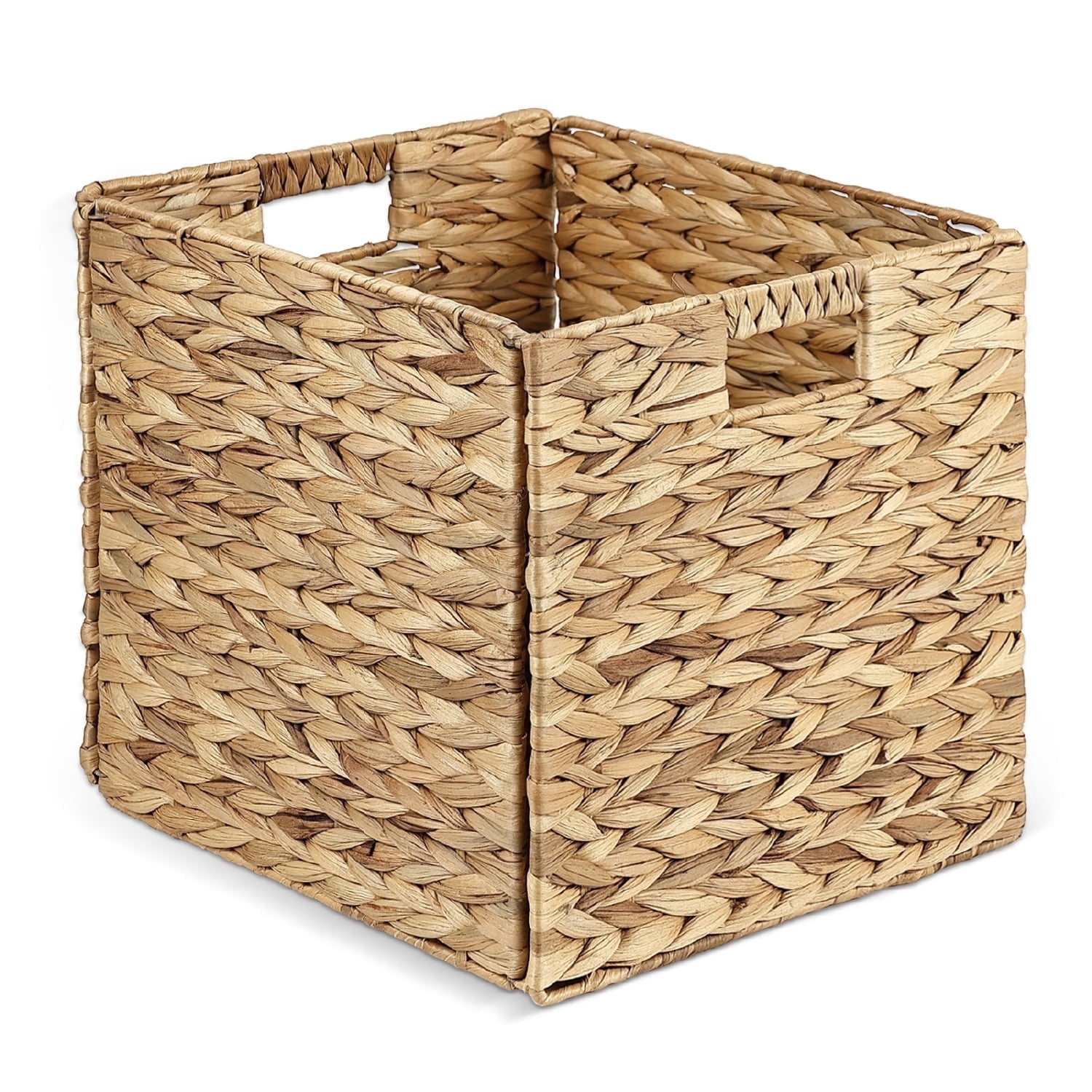 Garnen Wicker Basket 12" x 12",  Woven Storage Basket for Shelves with Handles, Large Foldable Cube Storage Basket Bins