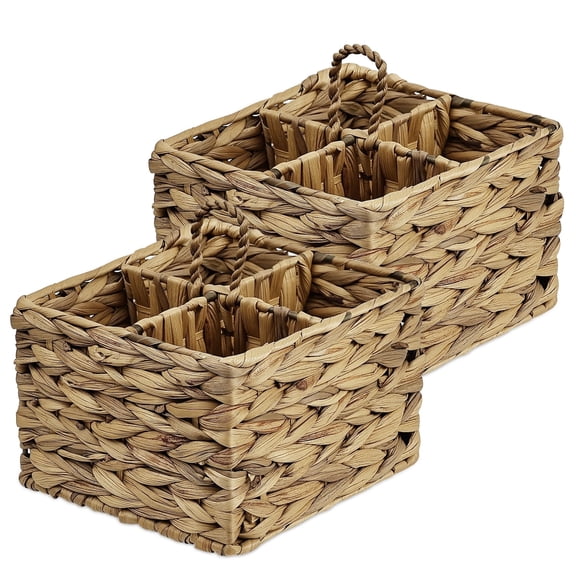 Garnen Wicker Storage Basket, 2 Pack Hand-Woven 4-Compartment Decorative Baskets For Desktop Organization, Kitchen Utensil Holder, Flatware Silverware Cutlery Organizer