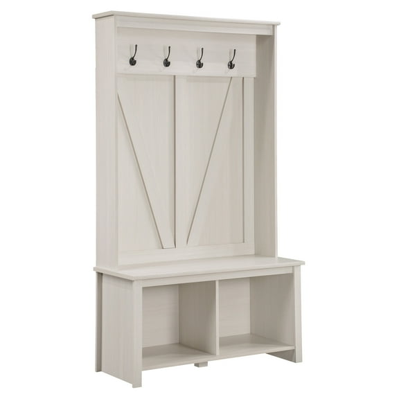 Garner Hall Tree with Bench and Storage in Engineered Wood Off White Finish
