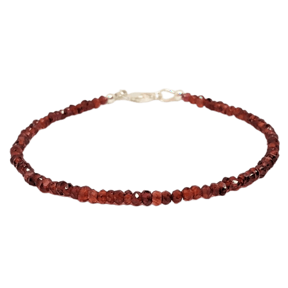 Garnet 3-3.5mm Rondelle Shape Faceted Cut Beads 7 inch Silver Plated Clasp Bracelet for men, women, unisex. Link Chain Stacking Bracelet.|LINK_03112