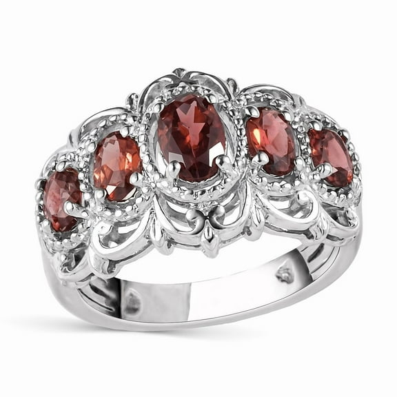 Shop LC Birthstone Rings for Women in in Platinum Plating - Promise Engagement Vintage Red Garnet Jewelry Christmas Birthday Gifts Size - 7