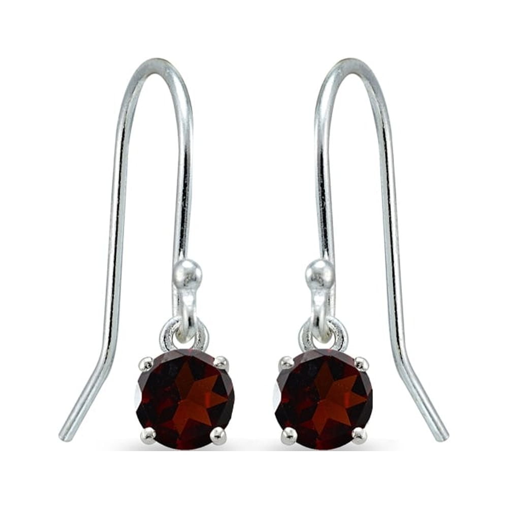 Garnet 5mm Round Small Solitaire Sterling Silver Dangle Earrings