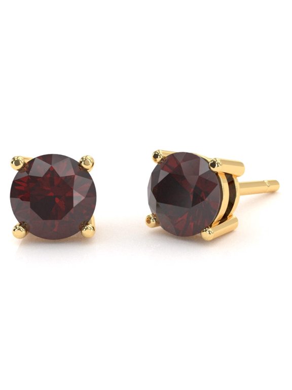 Garnet 5mm Round Stud Earrings in 14k Yellow Gold
