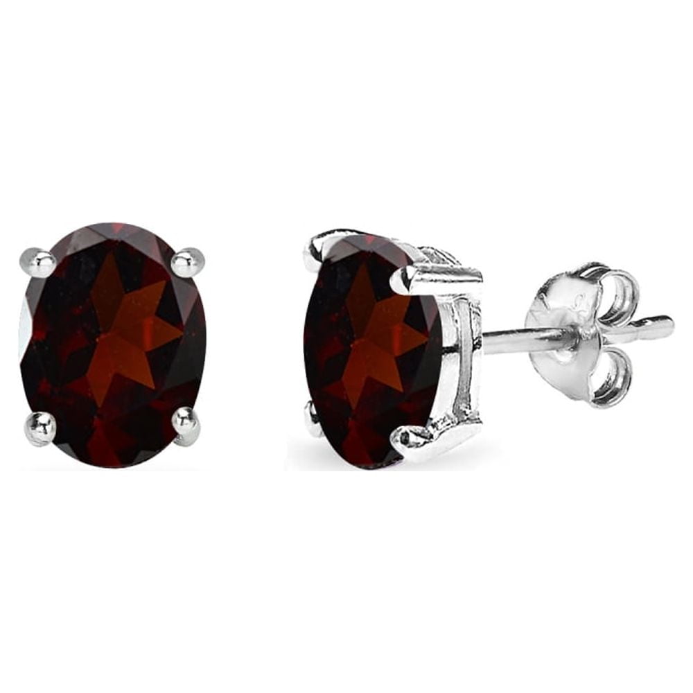 Garnet 6x4mm Oval-Cut Solitaire Sterling Silver Stud Earrings