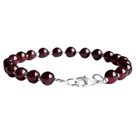 Garnet 8mm Round Shape Smooth Cut Beads 7 inch Silver Plated Clasp Bracelet for men, women, unisex. Link Chain Stacking Bracelet.|LINK_03337