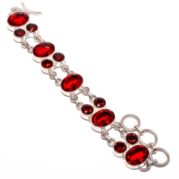 Garnet 925 Silver Plated Ethnic Bracelet 7-7.99" TB7510-422, Valentine's Day Gift, Birthday Gift, Beautiful Jewelry For Woman & Girls