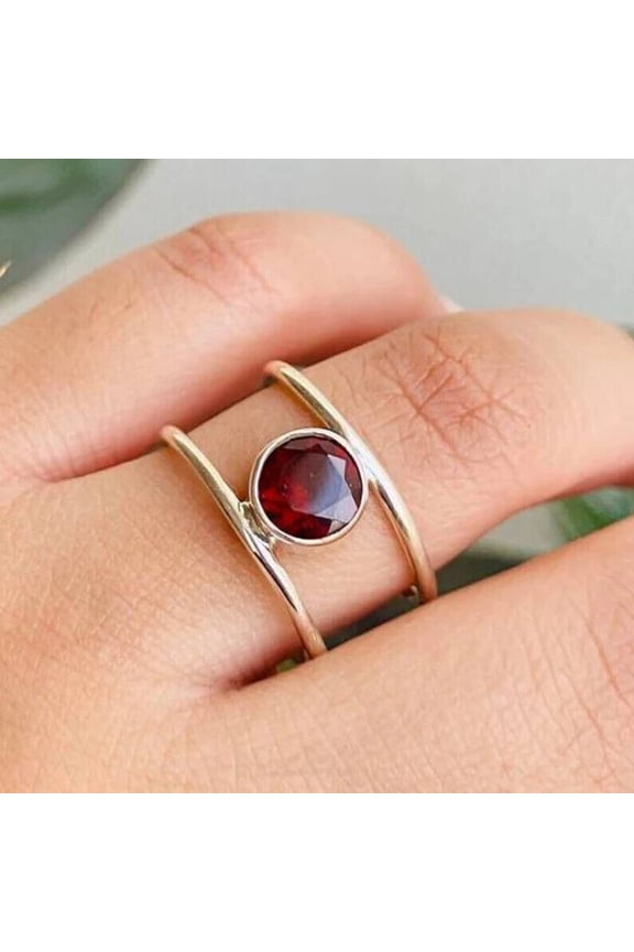 Garnet 925 Sterling Silver Band& Statement Ring Handmade ring All Sizes Available
