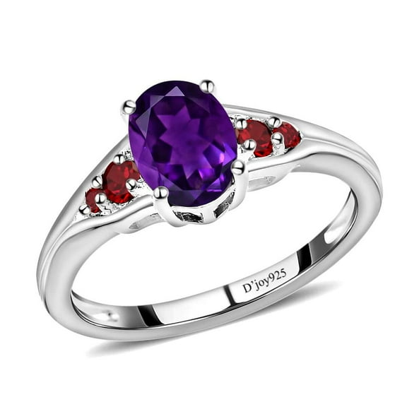 Garnet Amethyst Ring 925 Sterling Silver Statement Jewelry Red Garnet Ring Purple Amethyst Rings for Women Size 6 Birthday Christmas Gifts for Women