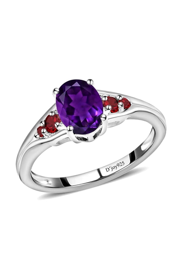 Garnet Amethyst Ring 925 Sterling Silver Statement Jewelry Red Garnet Ring Purple Amethyst Rings for Women Size 7 Birthday Christmas Gifts for Women