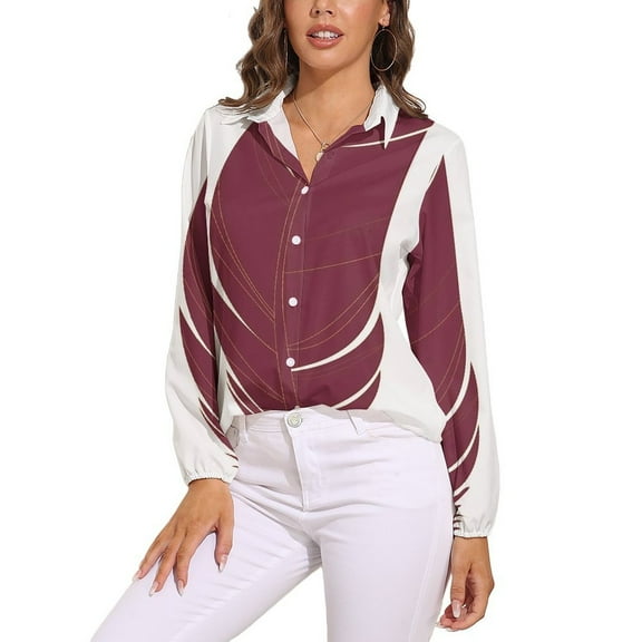 Garnet And Gold Feather Pattern Long Sleeve Blouse Woman Streetwear Casual Shirts Summer Oversize Woman Streetwear Clothing Birthday Present