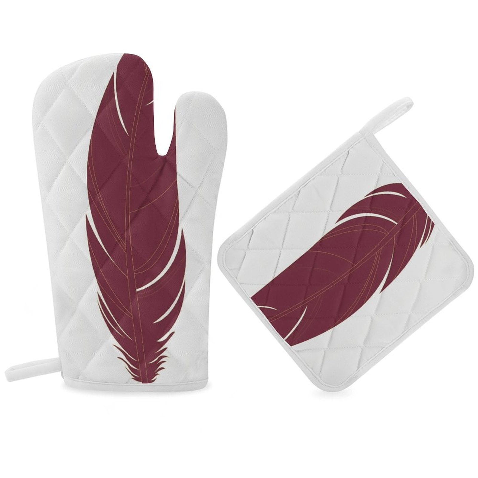 Garnet And Gold Feather Pattern Oven Gloves And Pots Stand Set Oven ...
