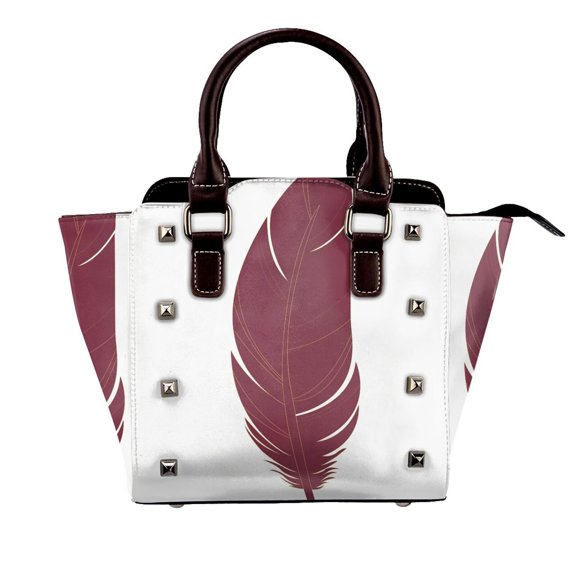 Garnet And Gold Feather Pattern Rivet Fashion One-Shoulder Women's Handbag Tote Bag