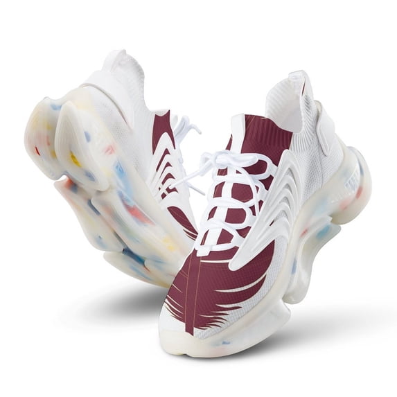 Garnet And Gold Feather Pattern Walking Shoes for Men Woman Lightweight Tennis Fashion Elastic Sports Shoes Cushion Basketball Shoes