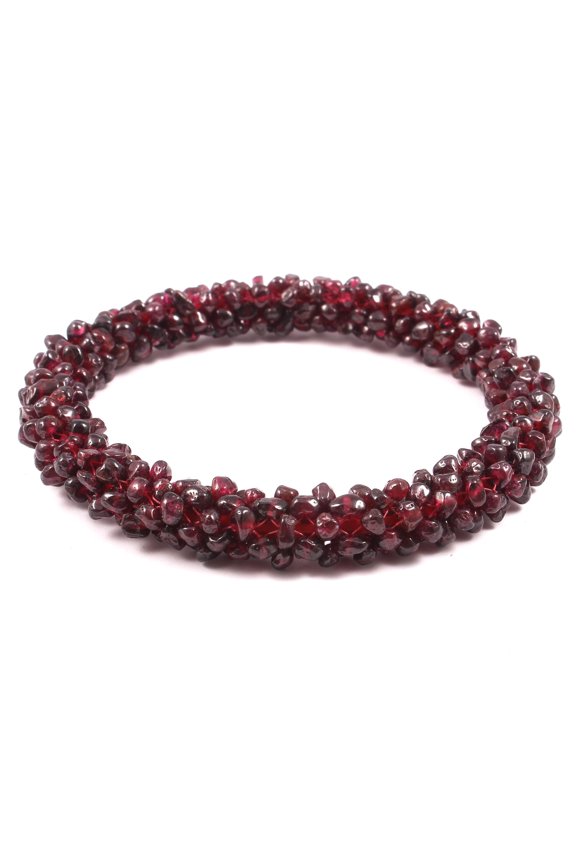 Garnet Bead Braided Bracelet, Natural Stone Bangles, 2.6" Handcrafted Loose Gemstone Handmade Jewelry.