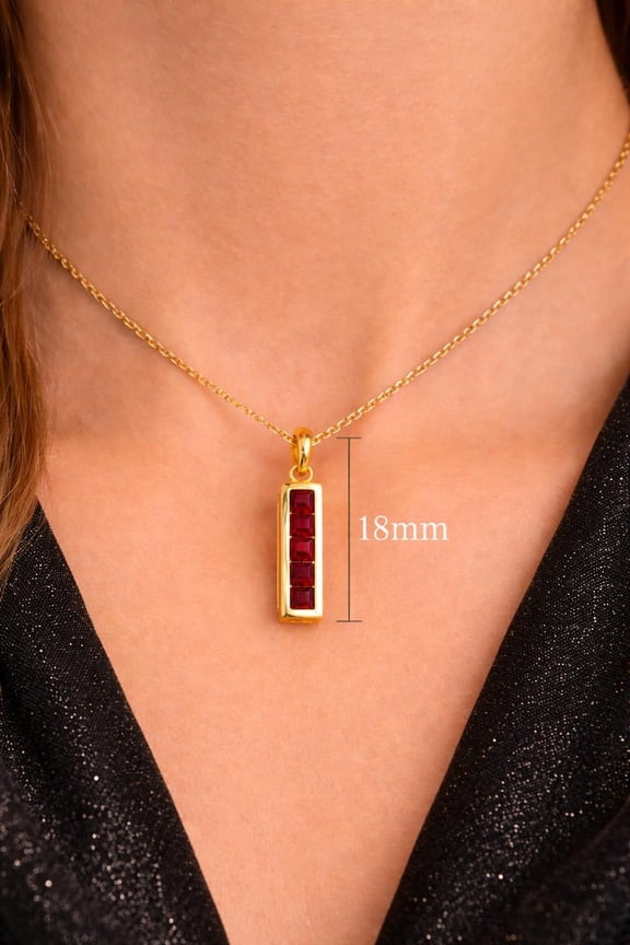 Garnet CZ Square Bar Pendant 925 Sterling Silver Gold Plated Vertical Necklace for Women Birthstone Gift