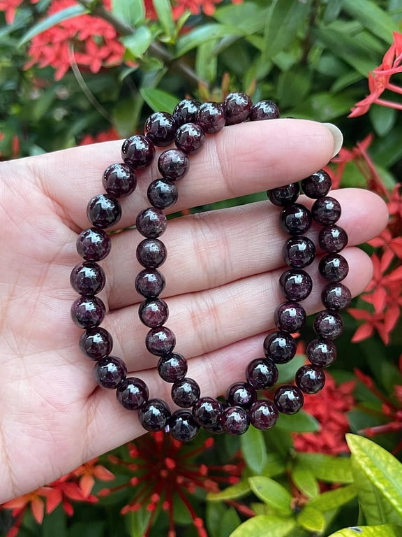 Garnet Crystal Bead Bracelet 7-8mm, Wholesale Genuine Garnet Stretch Gemstone Bracelet, Gift for Men & Women (1)