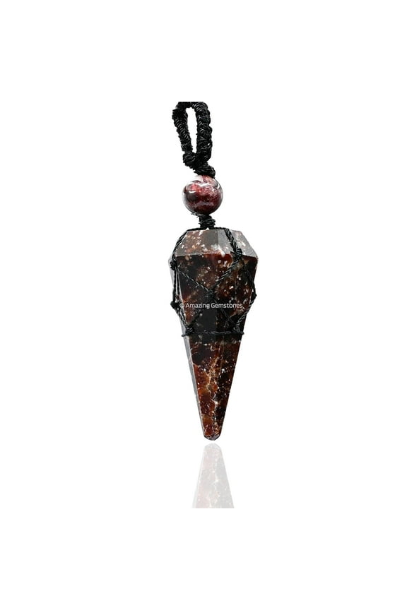 Garnet Crystal Stone Holder Necklace Pendulum, Unique Women Men Necklace (Black Macrame)