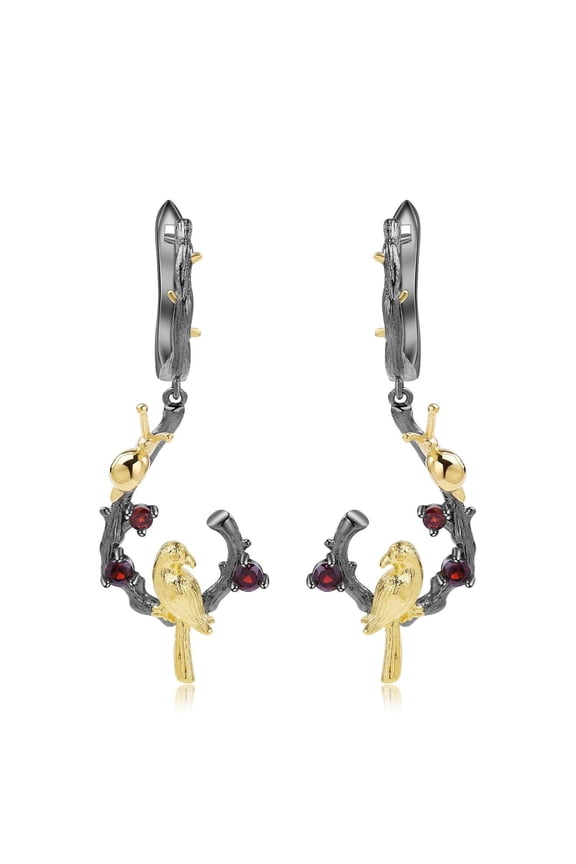 Garnet Dangling Bird Earrings