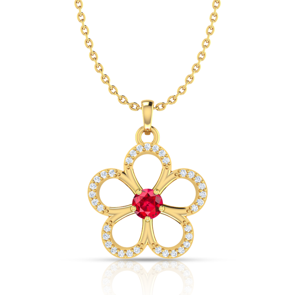 Garnet & Diamond Daisy Flower Gold Plated Pendant Gift For Religious || Ali Baba Jewellery